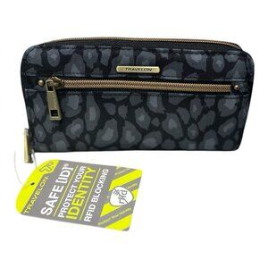 Travelon RFID Blocking Anti-theft Wristlet Wallet Clutch Leopard Print NWT